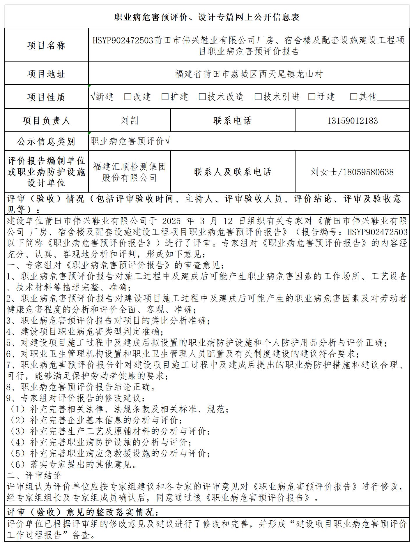 HSYP902472503莆田市伟兴鞋业有限公司厂房、宿舍楼及配套设施建设工程项目职业病危害预评价职业卫生技术服务报送卡及各类检测评价公示页_职业病危害预评价、设计专篇网上公开信息表.jpg