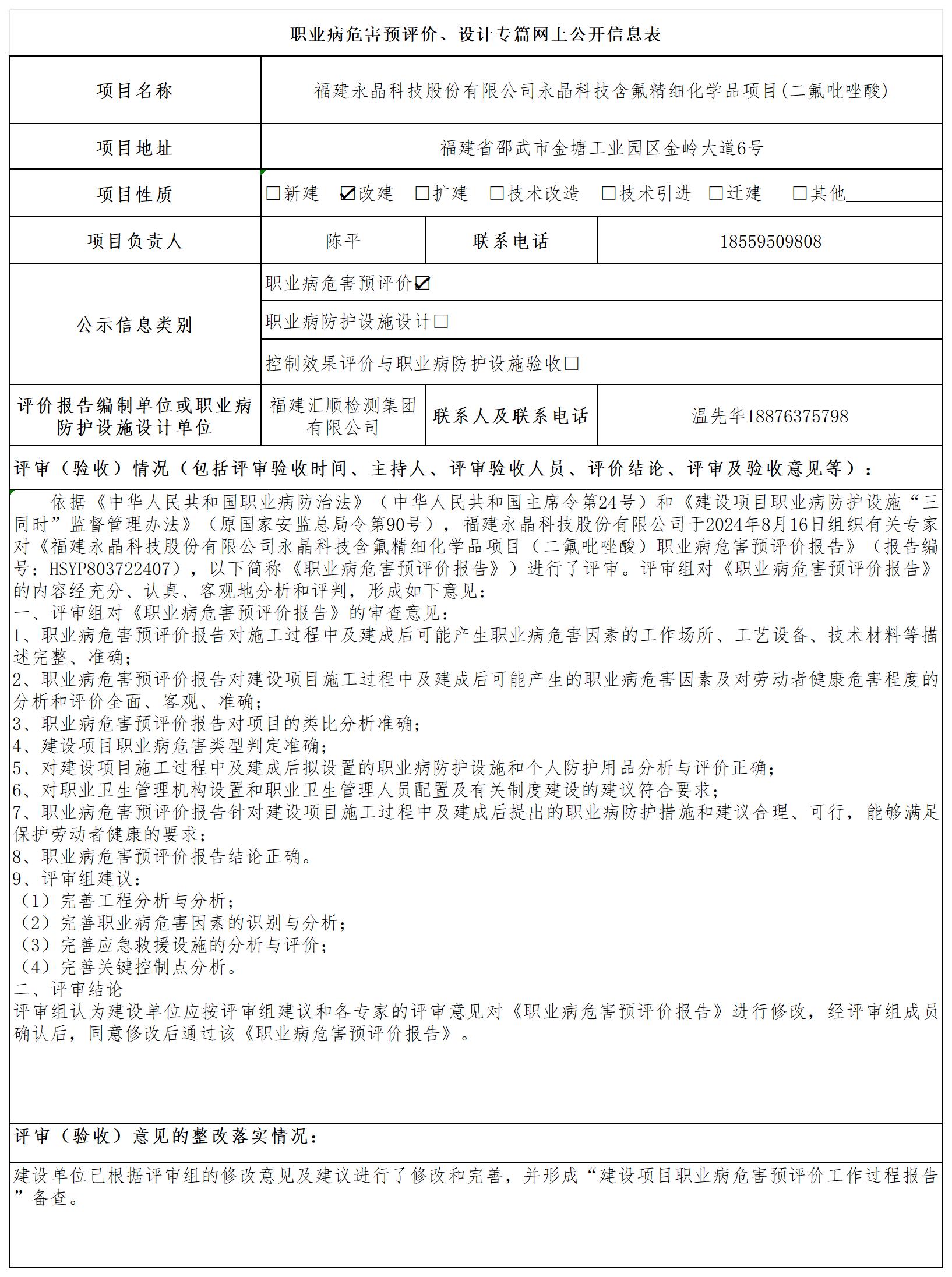 HSYP803722407 福建永晶科技股份有限公司永晶科技含氟精细化学品项目（二氟吡唑酸） 报送卡 温先华_预评、设计 公示.jpg