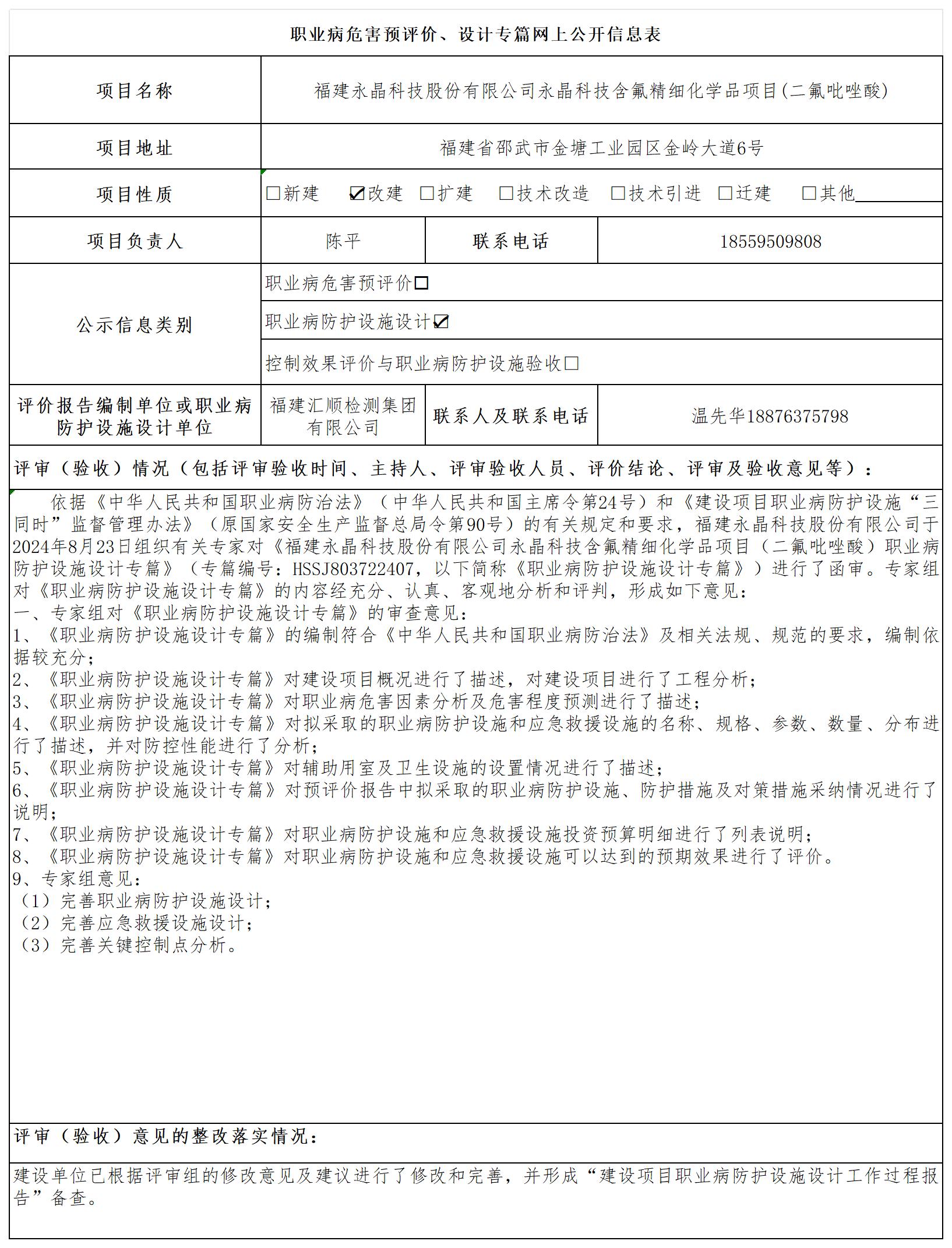 HSSJ803722407 福建永晶科技股份有限公司永晶科技含氟精细化学品项目（二氟吡唑酸） 报送卡 温先华_预评、设计 公示.jpg