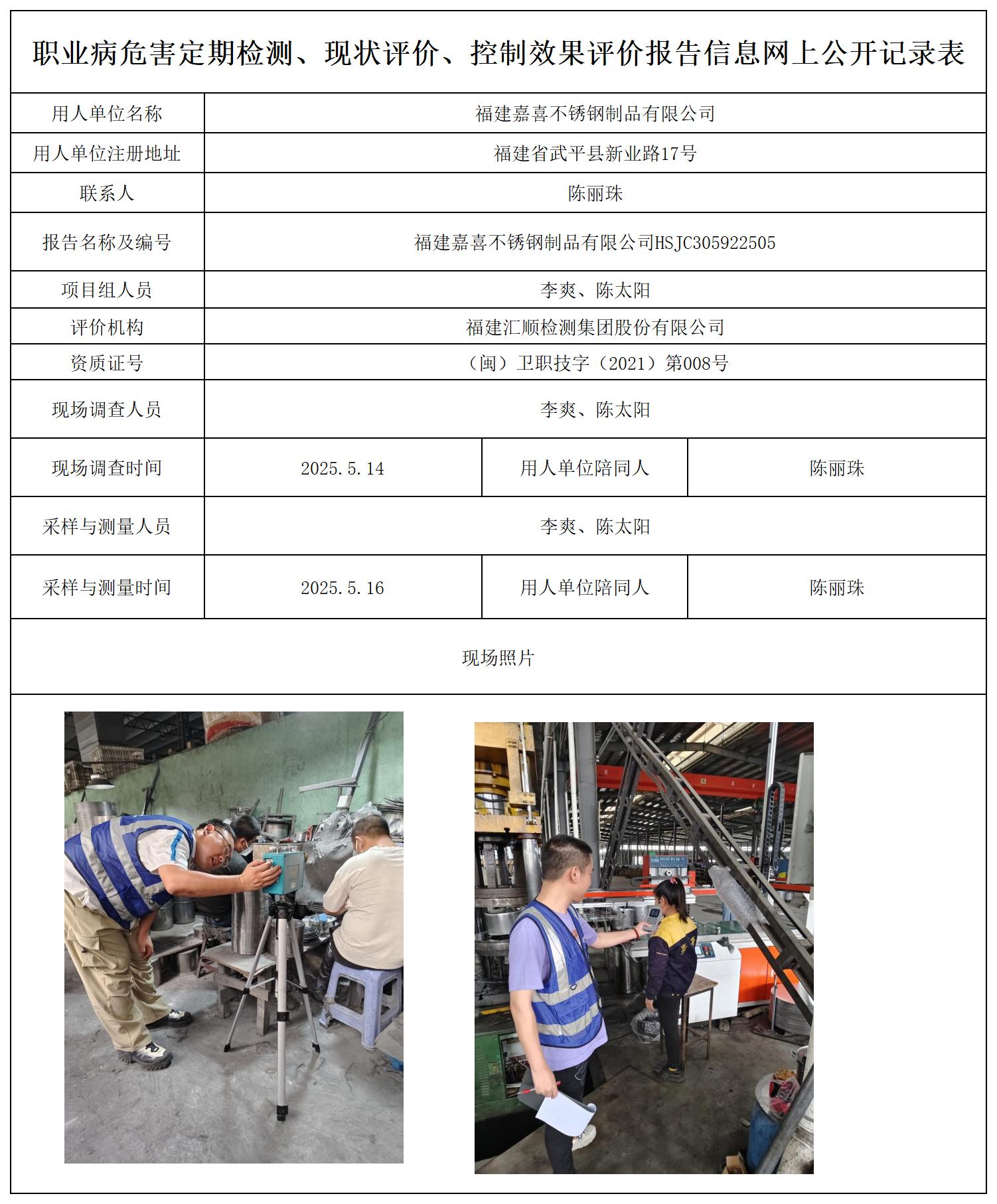 HSJC305922505福建嘉喜不锈钢制品有限公司-报送卡_职业病危害定期检测、现状评价、控制效果评价报告网上公开信息表.jpg