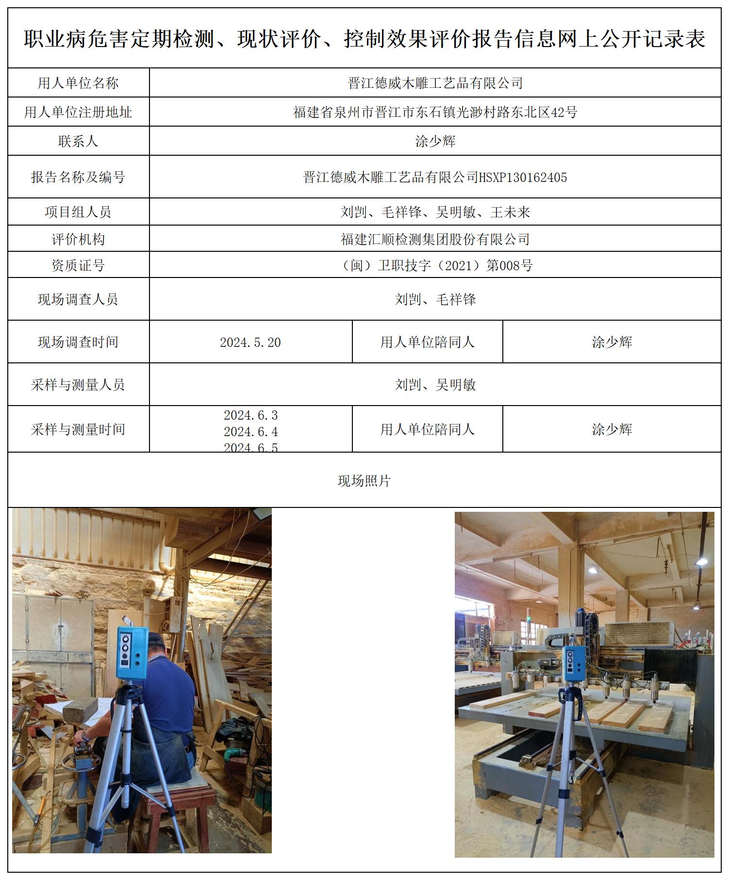 HSXP130162405晋江德威木雕工艺品有限公司职业病危害现状评价职业卫生技术服务报送卡及各类检测评价公示页_职业病危害定期检测、现状评价、控制效果评价报告网上公开信息表.jpg
