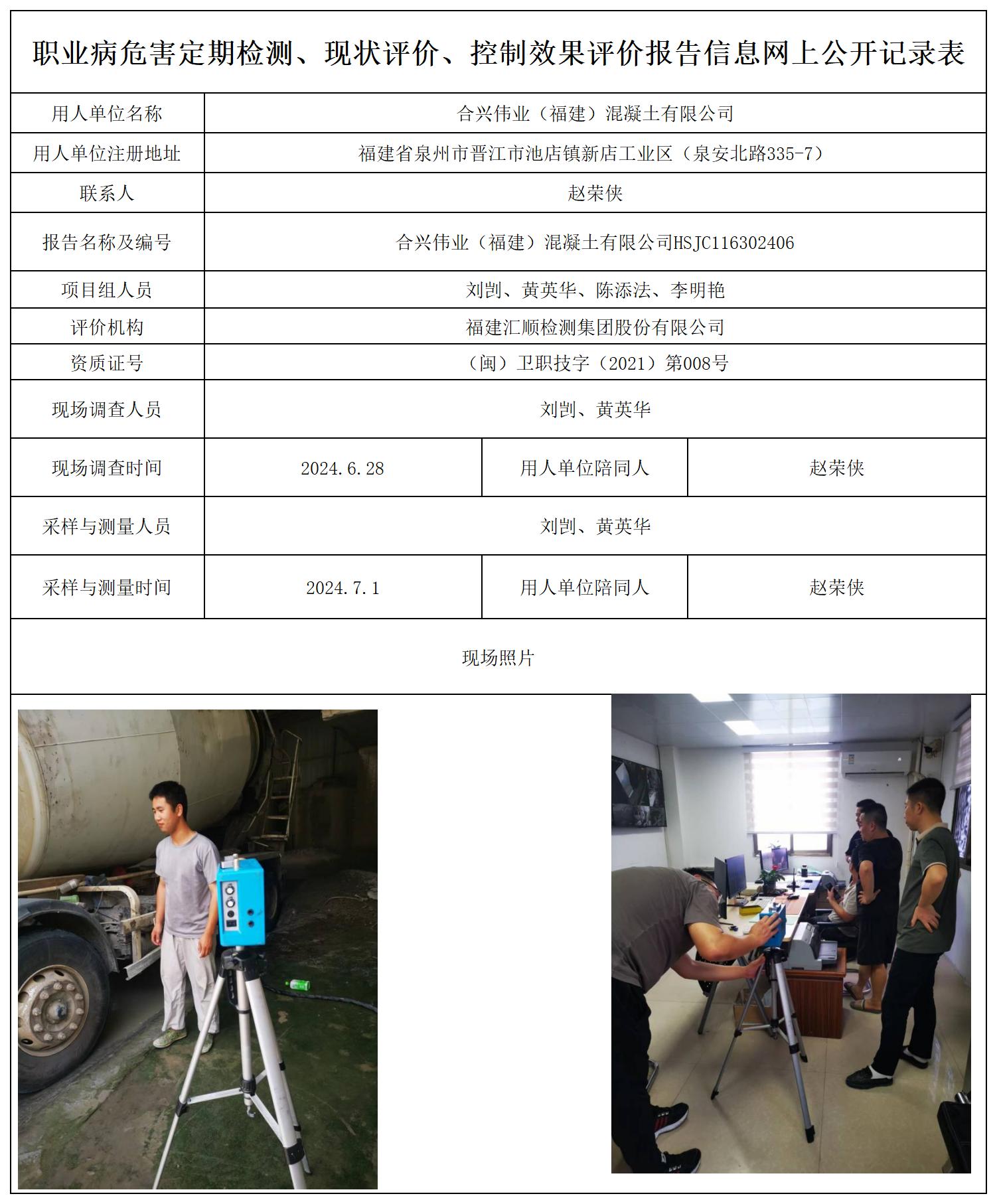 HSJC116302406合兴伟业（福建）混凝土有限公司职业病危害定期检测职业卫生技术服务报送卡及各类检测评价公示页_职业病危害定期检测、现状评价、控制效果评价报告网上公开信息表.jpg