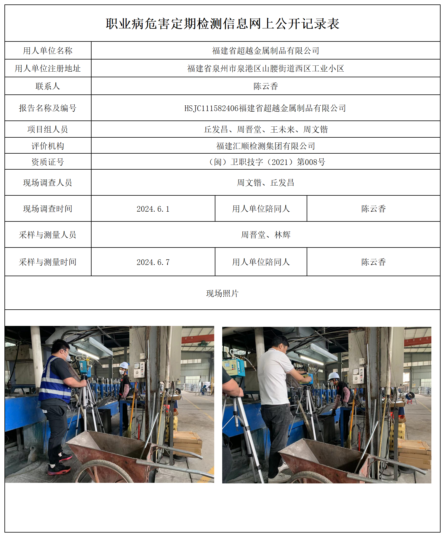 公示页-福建省超越金属制品有限公司_职业病危害现状评价、控制效果评价报告网上公开信息表.png
