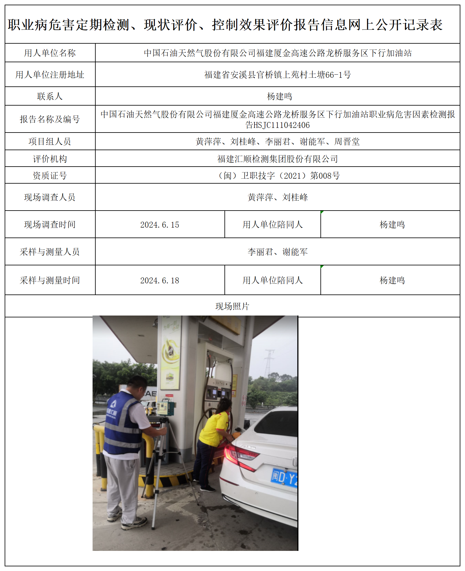 HSJC111042406中国石油天然气股份有限公司福建厦金高速公路龙桥服务区下行加油站-职业卫生技术服务报送卡及各类检测评价公示页-王安钦_职业病危害定期检测、现状评价、控制效果评价报告网上公开信息表.png