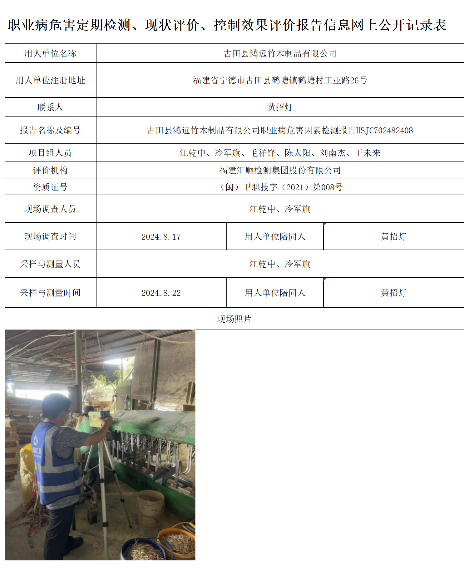HSJC702482408古田县鸿远竹木制品有限公司-职业卫生技术服务报送卡及各类检测评价公示页-王安钦_职业病危害定期检测、现状评价、控制效果评价报告网上公开信息表.png