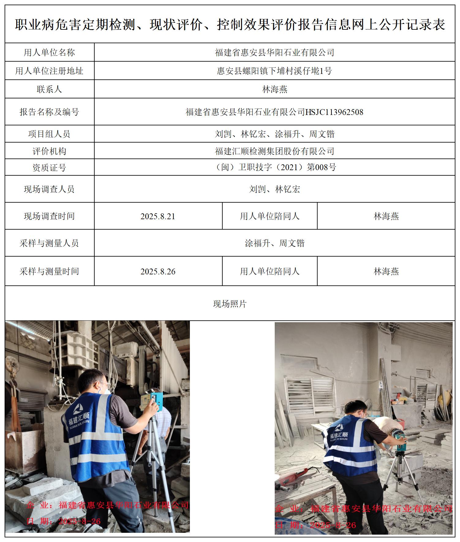 HSJC113962508福建省惠安县华阳石业有限公司职业卫生技术服务报送卡_职业病危害定期检测、现状评价、控制效果评价报告网上公开信息表.jpg