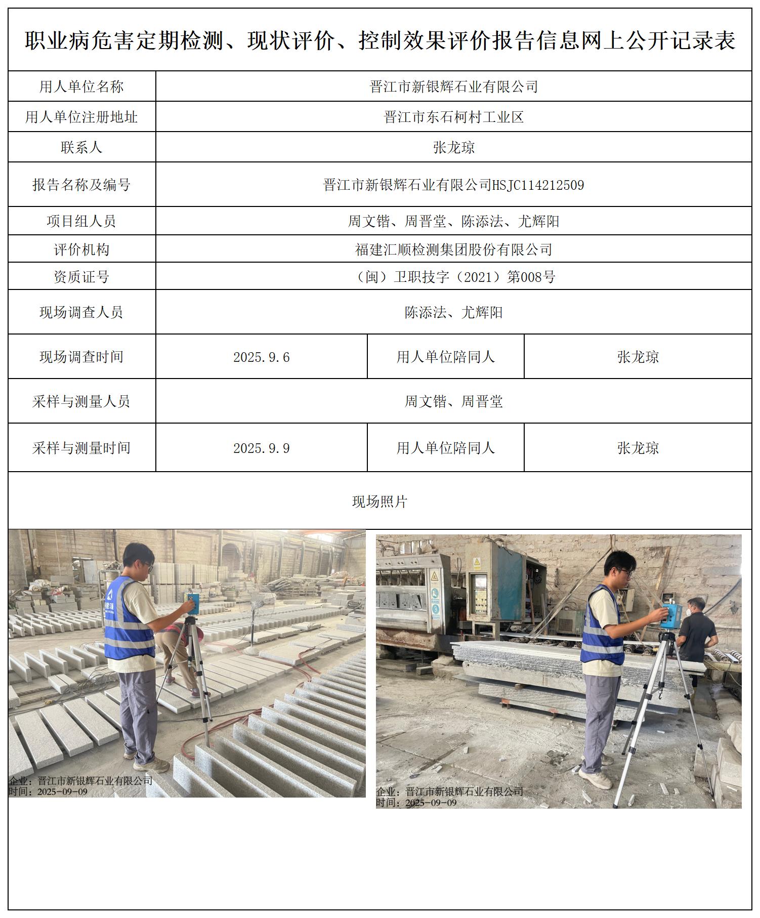 HSJC114212509晋江市新银辉石业有限公司---职业卫生技术服务报送卡_职业病危害定期检测、现状评价、控制效果评价报告网上公开信息表.jpg