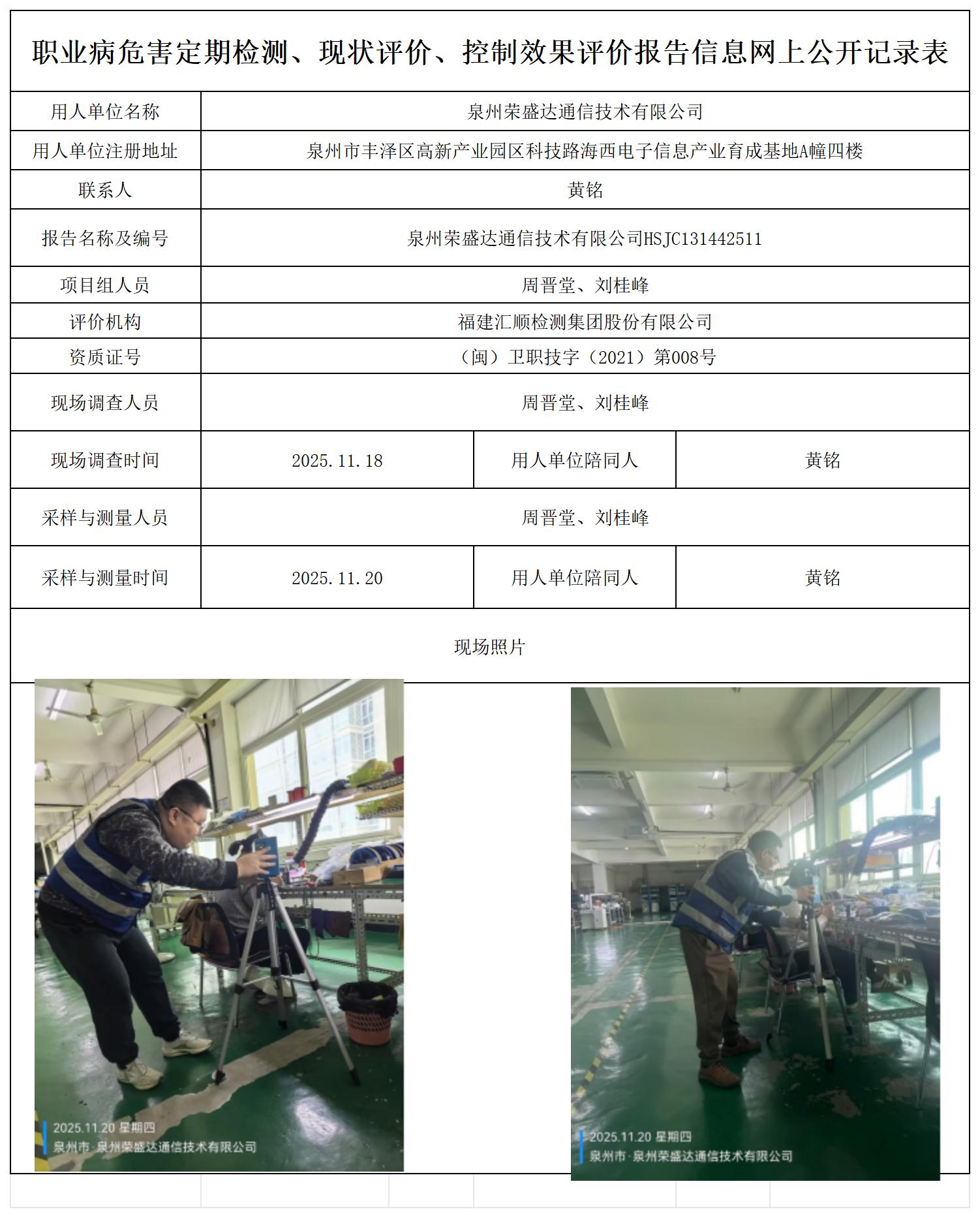 HSJC131442511泉州荣盛达通信技术有限公司--职业卫生技术服务报送卡_职业病危害定期检测、现状评价、控制效果评价报告网上公开信息表.jpg